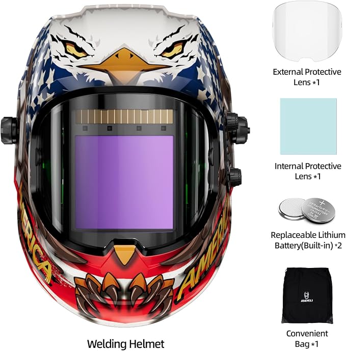 ANDELI Welding Helmet,Panoramic 180° 3.94"X3.74"Large Viewing True Color Solar Powered Auto Darkening Welding Helmet with Side View 4 Arc Sensor 4/5-8/9-13 Welder Mask MONERAE
