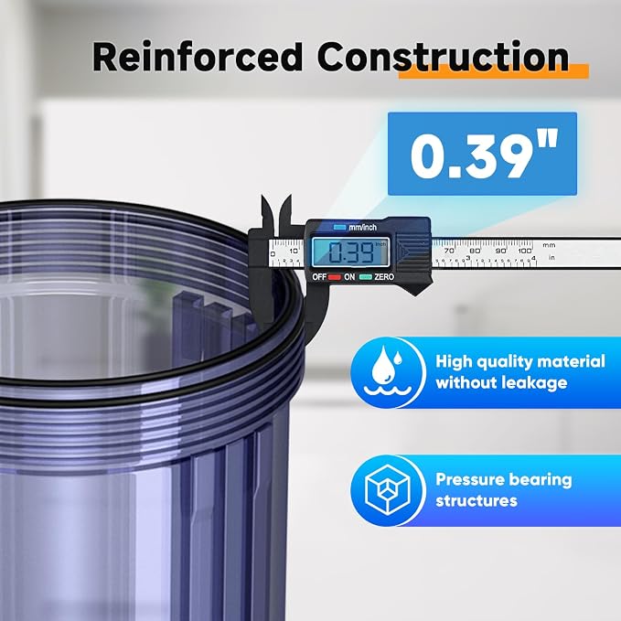 PUREPLUS Whole House Water Filter, 10"x4.5" Universal Housing, Clear, with 3 Compound Water Filters, Reduceing Chlorine, sand, rust, sediment, color, Replacement for FXHTC, GXWH40L, GXWH35F, GNWH38S