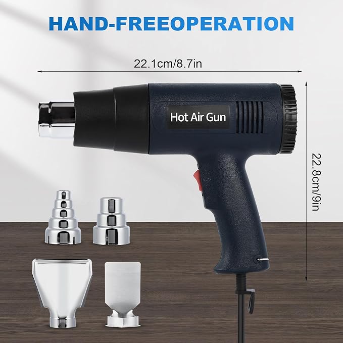 Heat Gun for Crafting, 1800W Handed Hot Air Gun 122°F-1202°F, 5.25FT Ultra-Long Cable Portable Heat Gun with Stand and Power Cord for Shrinking Wrapping PVC, DIY Embossing and Drying Paint (Black)