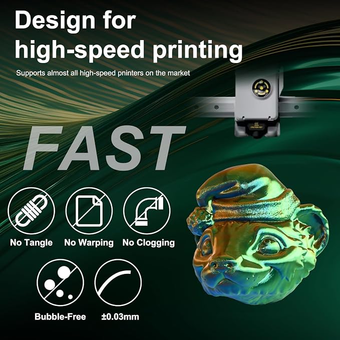 ERYONE Silk Tri Color PLA Filament 3D Printer 1.75mm +/- 0.03mm, Multicolor Filament Tricolor PLA 1KG(2.2lbs) Cardboard Spool, Orange Blue Green