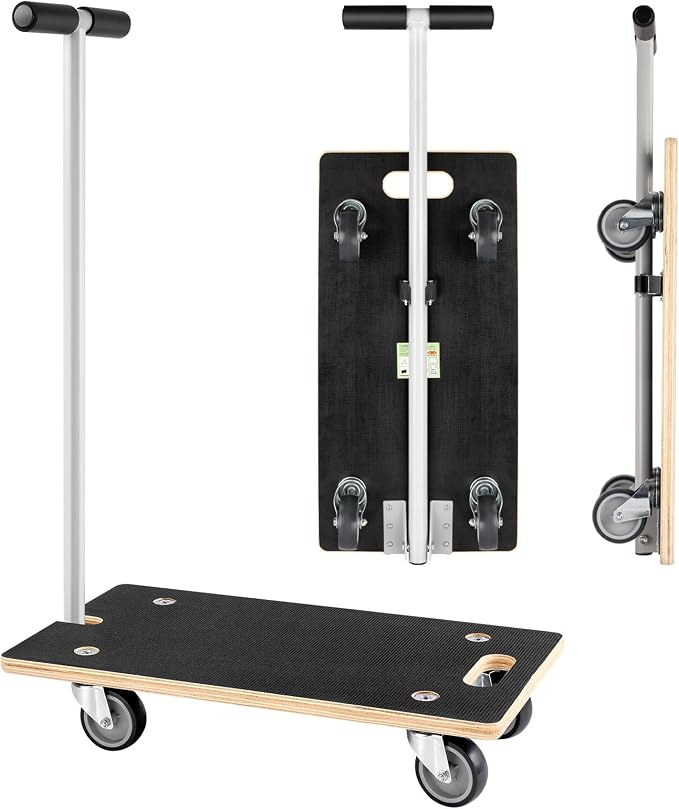 Heavy Duty Rectangle Wood Platform Dolly with Handle - 441-Lb Cap. | 3" TPR Wheels, Multifunctional Furniture & Plant Mover for Transporting Heavy Items