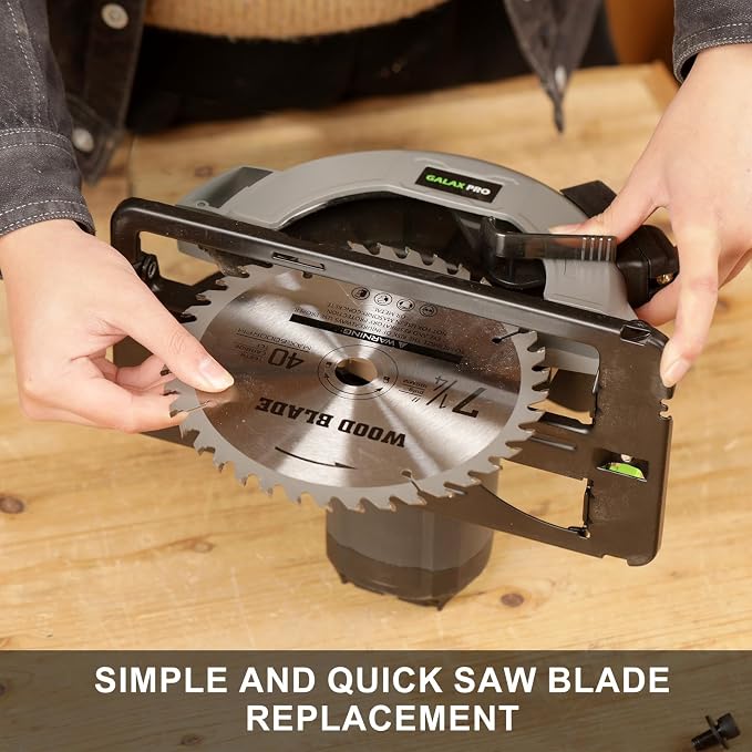 GALAX PRO 6000RPM 11Amp Corded Circular Saw with Laser | 0-45° Adjustable Bevel, Max Cutting Depth 2-1/2''(90°) to 1-7/8''(45°), 7-1/4 Inch Carpentry Blade for Wood Plastic Cuts