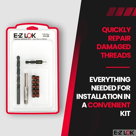 E-Z LOK EZ-310-428 Thread Repair Kit for Metal Carbon Steel Threaded Inserts 1/4-28 and Installation Tools