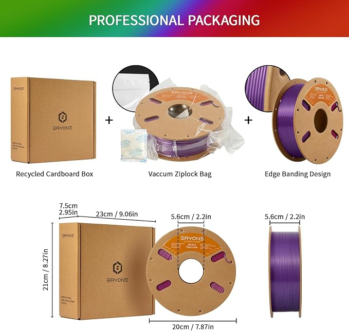 ERYONE Silk Tri Color PLA Filament 3D Printer 1.75mm +/- 0.03mm, Multicolor Filament Tricolor PLA 1KG(2.2lbs) Cardboard Spool, Red Purple Green