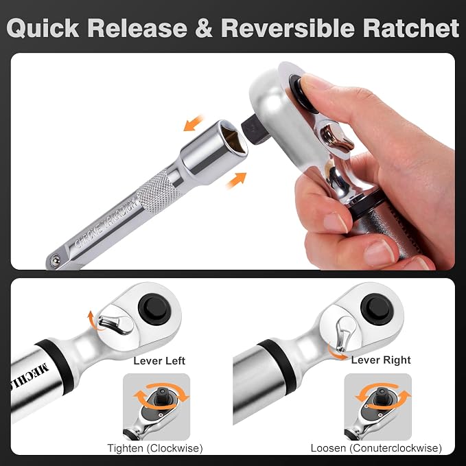 Digital Torque Wrench 1/2" Drive, 7.4–147.5 Ft-lbs / 10–200 N·m, ±2% Accuracy, Dual-Direction Ratchet, Electric Torque Wrench with Buzzer & LED Indicator for Bike, Motorcycle, Auto Repair