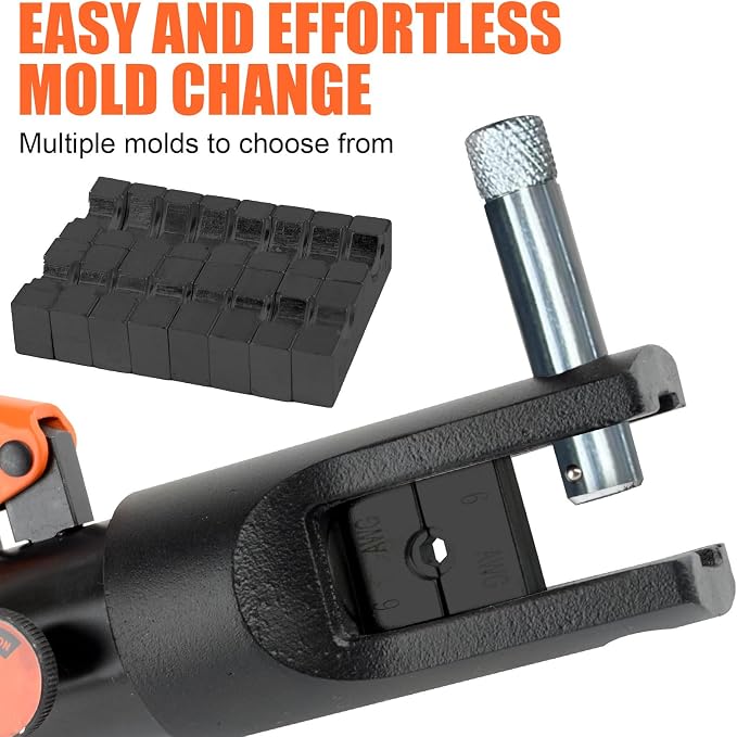 HZLZRZ Hydraulic Crimping Tool 12 Tons, Range 8AWG-4/0AWG(250MCM), Hydraulic Cable Lug Crimper with Standard US 9 Pairs of Dies for Wire Battery Cable Terminal Crimping Tool