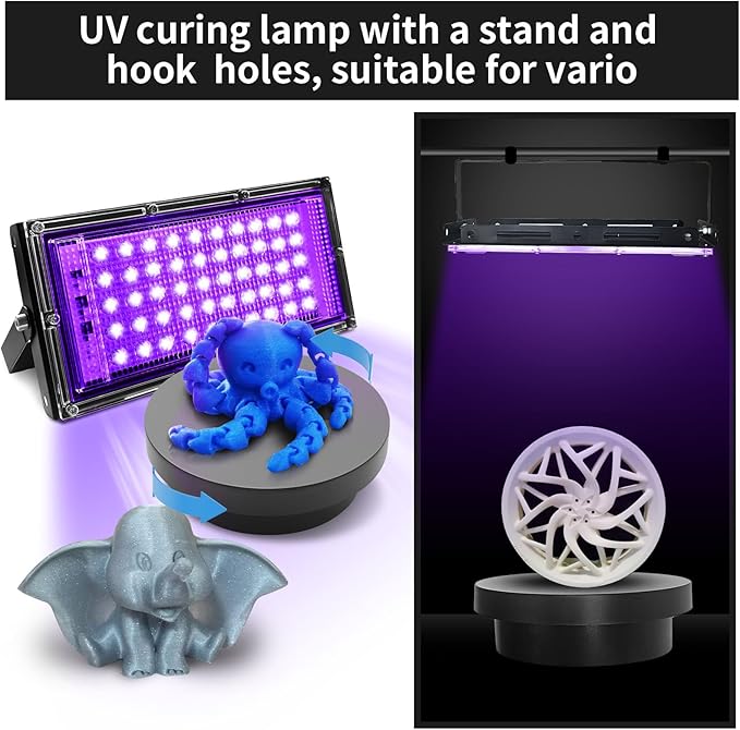 3D Printer UV Resin Curing Light with 360° Rotating Turntable, 405nm UV Light for Post-Curing, Adjustable UV Lamp Stand for SLA DLP LCD 3D Printer, Photosensitive Resin Prints
