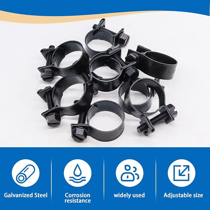 smseace 32Pcs Black Fuel Line Clamps Fuel Injection Hose Clamps 1/4inch 5/16inch 3/8inch Zinc Plated High Pressure Hose Clamps For Diesel/Petrol Pipe in Automotive,Marine,Truck