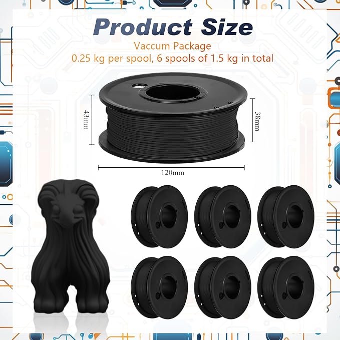 Pangda 3D Printer Filament Pla Bundle 1.75mm Multicolor, ±0.02mm Dimensional Accuracy, 3D Printing Filament for DIY Projects, Holiday Crafts(1.5 kg,Black Color)