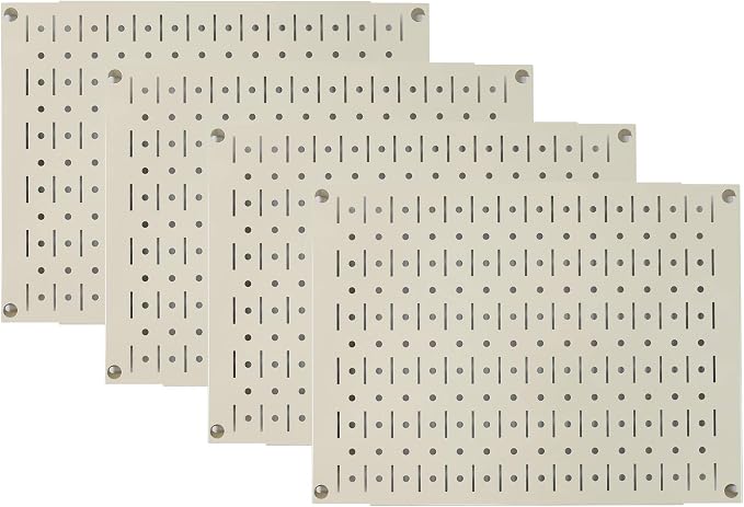 Wall Control Pegboard Wall Organizer Tiles Modular Beige Metal Pegboard Tiling Set - (4) 12in Tall x 16in Wide Tan Cream Colored Peg Board Panel Wall Storage Tiles - Easy to Install (Beige)