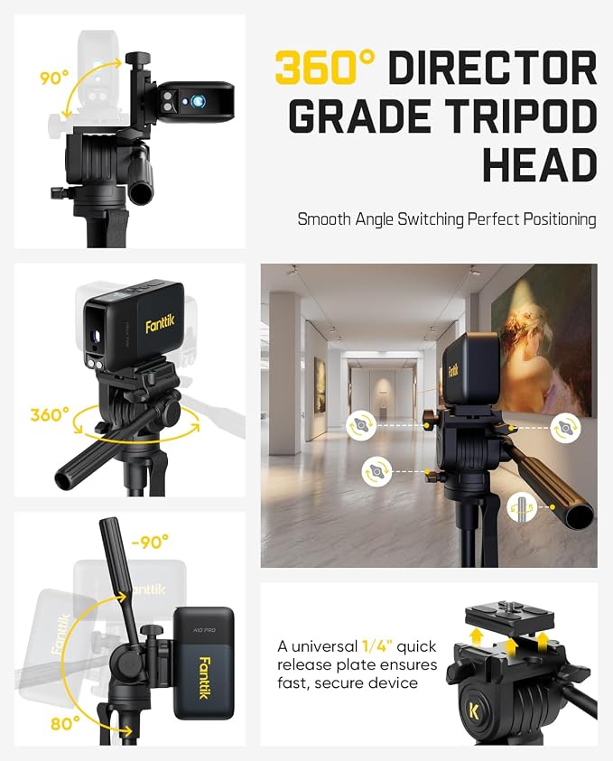 Fanttik DT10 Pro Laser Level Tripod, 2.2 Lbs Lightweight, 360° Flexible Pan Head, Quick Release Plate with 1/4"-20 Thread Mount, for Measurement Tools