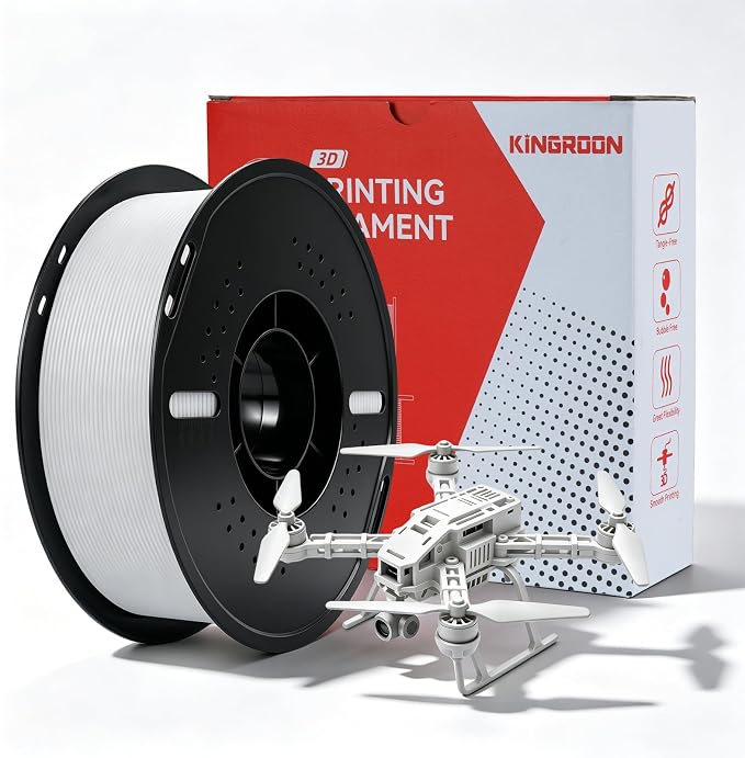 Kingroon PLA Plus（PLA+） 3D Printer Filament, Dimensional Accuracy +/- 0.03 mm, 1 kg Spool(2.2lbs), 1.75 mm，White