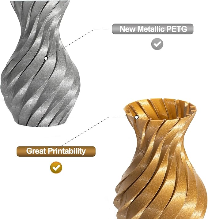 PETG Filament 1.75mm for 3D Printer, Metal-Like Consumable 1kg (2.2lbs) 1 Spool, Silk Metallic Finish PETG High Speed 3D Printer Filament, Dimensional Accuracy +/- 0.03 mm,Metallic Bronze Gold