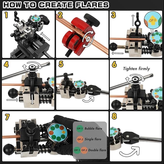 Professional Brake Line Flaring Tool Kit - 45 Degree Single, Double and Bubble Flares Pipe Flare Tool for 3/16", 1/4", 5/16", 3/8" Brake Repair Brake Flaring Tools Brake Line and Tubing Flaring Tool