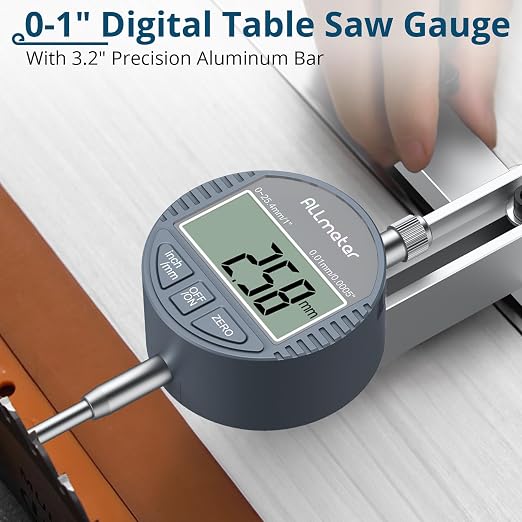 Table Saw Alignment Tool with Digital Dial Indicator,0.0005" Precision Calibration Gauge for Blade,Fence & Arbor Runout,Fast Setup Straight-Through Design,Fits Standard 3/4" (19mm) Miter Slots