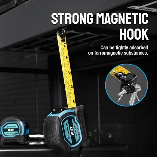 DURATECH Magnetic Tape Measure 16FT with Fractions 1/8, 2 Pack Retractable Measuring Tape, Easy to Read Both Side Measurement Tape, Magnetic Hook and Shock Absorbent Case for Construction, Carpenter