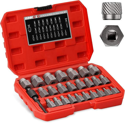 27-Piece Screw Extractor Set, 3/8" Inch Drive Easy Out Bolt Extractor kit Multi-Spline Hex Head for Removing Broken Studs Bolts Socket Screws