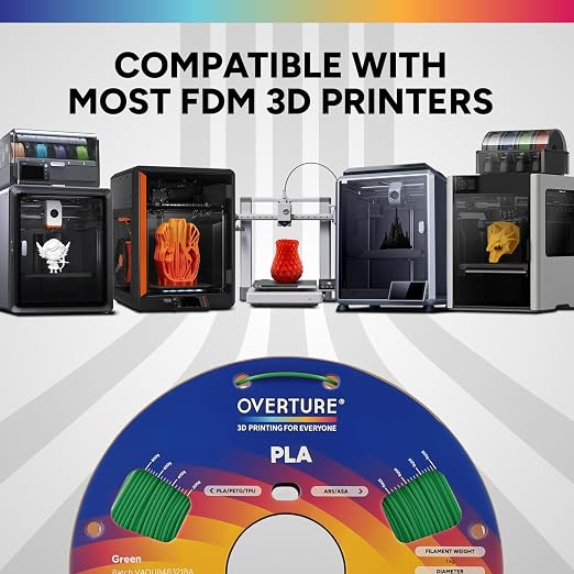 OVERTURE PLA Filament 1.75mm, Neatly Wound 3D Printer Filament 1kg Spool (2.2lbs), Dimensional Accuracy +/- 0.02 mm, Fit Most FDM 3D Printers (Green)