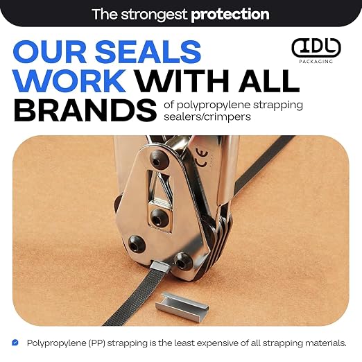 IDL Packaging Open (Snap-On) Seals of 1.25" Length for 1/2" Strap Width Polypropylene (PP) Strapping (Pack of 200) - Strong Metal Clips with Superior Holding Power