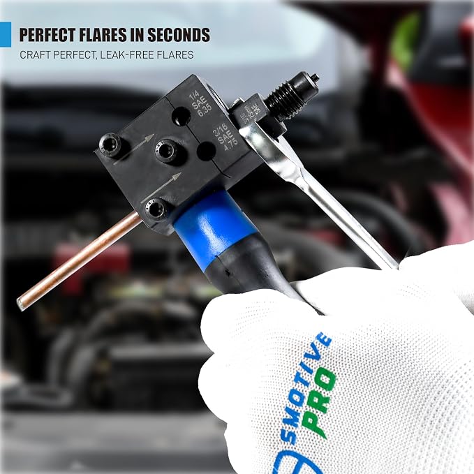 SMOTIVEPRO 7-Piece Brake Line Flaring Tool Kit, 3/16" 1/4" SAE Double Flare Tool, Creates 45° Single Double Bubble Flares for Vehicle Brake Hydraulic Line Repair