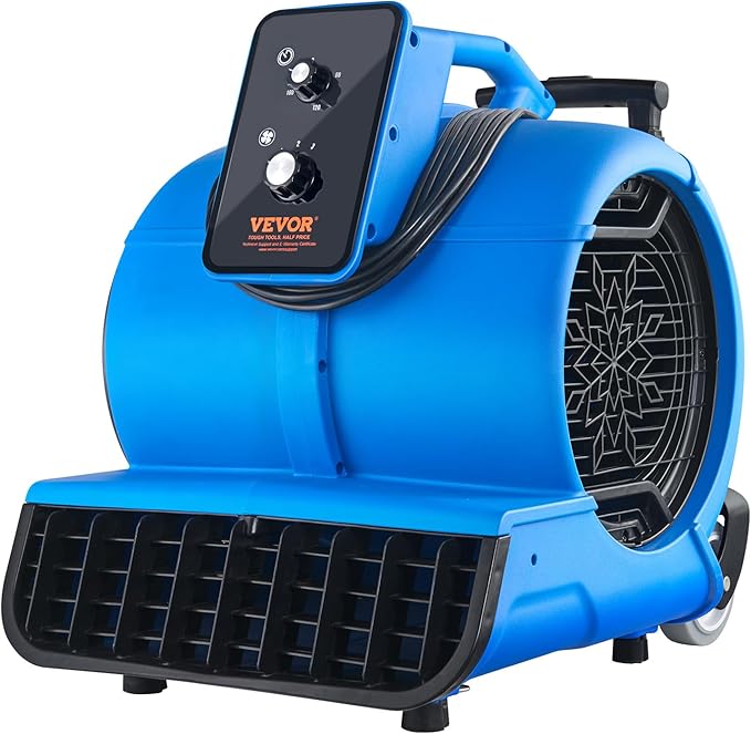 VEVOR Air Mover, 1 HP 4000 CFM Carpet Dryer for Cooling and Ventilating, Portable Floor Blower Fan with 3 Blowing Angles and Time Function, for Janitorial, Home, Commercial Use