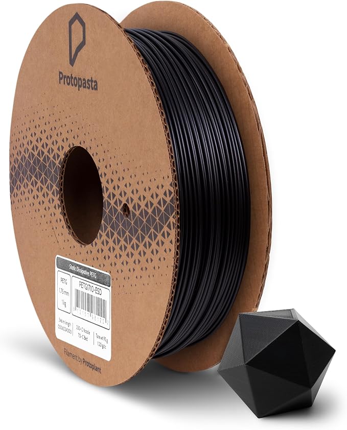 Protopasta Static Dissipative PETG Black 3D Printer Filament for ESD Safe Prints | Easy Printing with Low Warp and Wear | 1.75mm Filament | 1kg with Recyclable Cardboard Spool