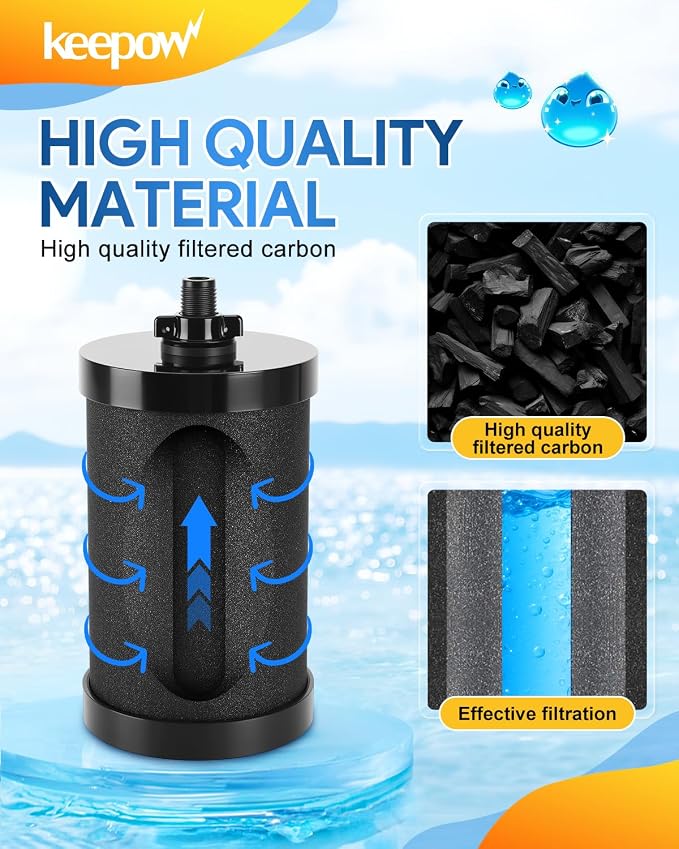 KEEPOW 2387 Pro Water Filter Replacement Compatible with Alexapure Water Filtration System, Reduces Chlorine, Black, 4 Pack