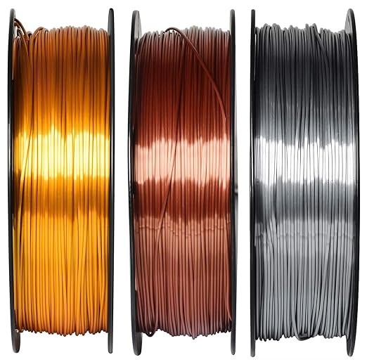 GIANTARM PLA Filament 1.75mm Bundle, Silk Gold Silver Copper PLA, Dimensional Accuracy +/-0.03mm，0.5kg Spool, 3 Packs with Vacuum Packing, for Most 3D FDM Printer