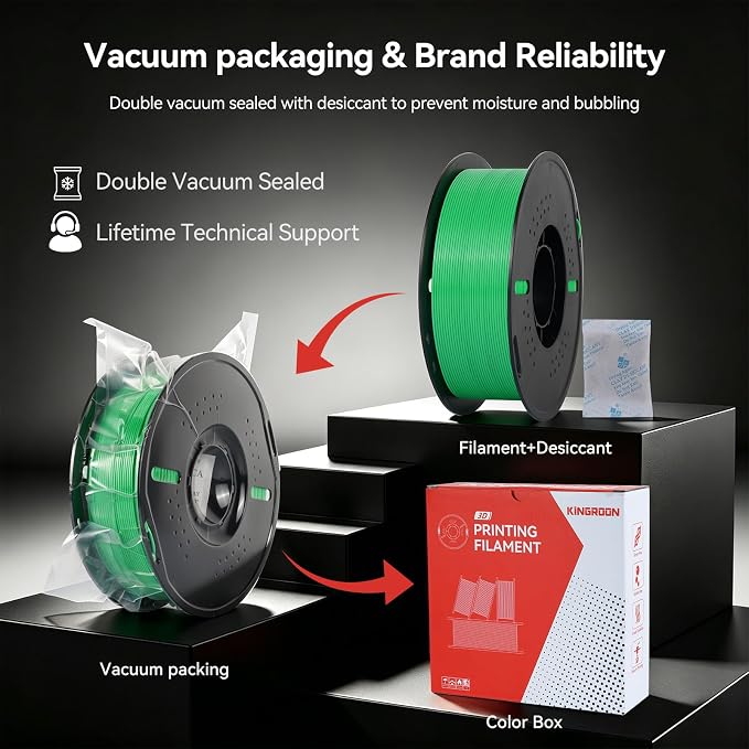 Kingroon PETG 3D Printer Filament, Dimensional Accuracy +/- 0.03 mm, 1 kg Spool(2.2lbs), 1.75 mm, Green