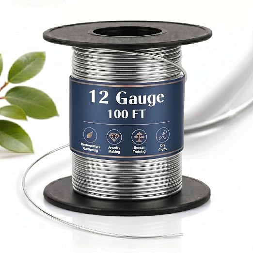 Therwen 100ft 12 Gauge Stainless Steel Wire for Gardening, Electroculture, Bonsai, Jewelry Making Beading DIY Craft Pure Bare Stainless Steel Wire Spool