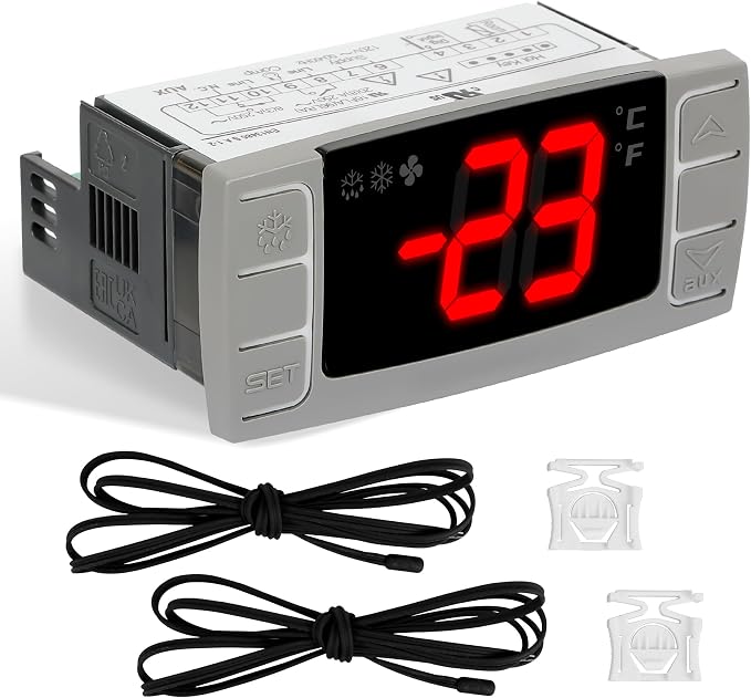 Replacement for Dixell XR03CX-4N0F1 Temperature Controllers, Ideal for 120V 50-60hz Commercial Refrigerators/Freezer, Digital Thermostat with Sensor Probe & Mounting Hardware