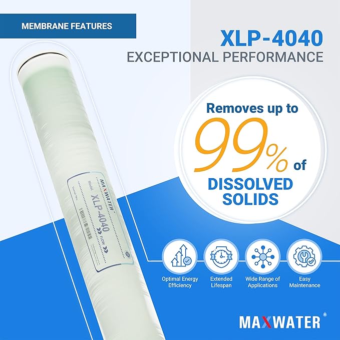 Max Water XLP-4040 Reverse Osmosis 4" x 40" RO Membrane, 2300 GPD | XLP 4040 For Water Purification Desalination Commercial, Industrial, Agricultural