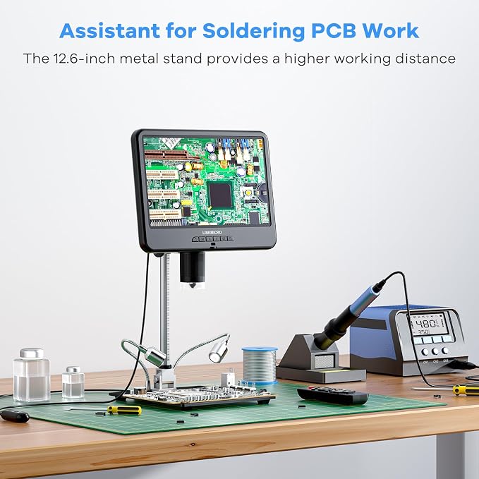 LM210 10.1'' LCD Coin Digital Microscope Full View for Error Coins, Soldering Microscope Camera for Electronics Repair, 260X Adults Coin Magnifier with Lights, 12.6'' Stand, 32G
