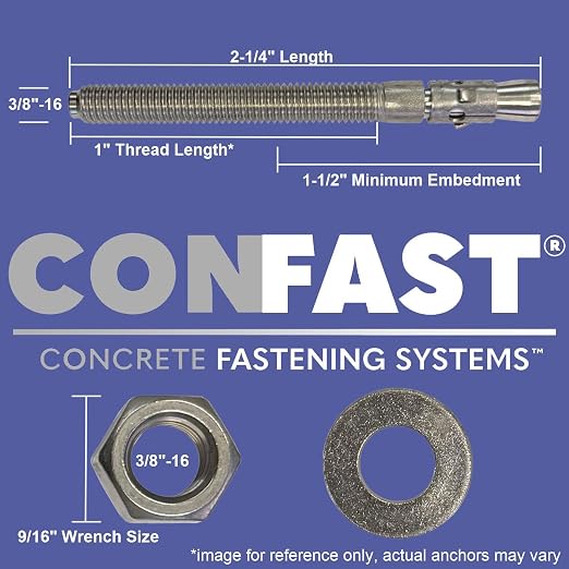 CONFAST 3/8" x 2-1/4" Wedge Anchor Zinc Plated (Box of 50)