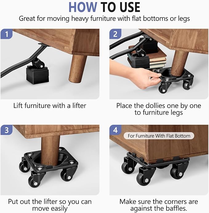 KEDSUM Furniture Dolly with Anti-Slip Groove Design for Legged Furniture, Full Carbon Steel Panel - Heavy Duty Furniture Movers with Wheels, Supports 1500LBS, Easily Move Piano, Sofa, Table, Cabinet