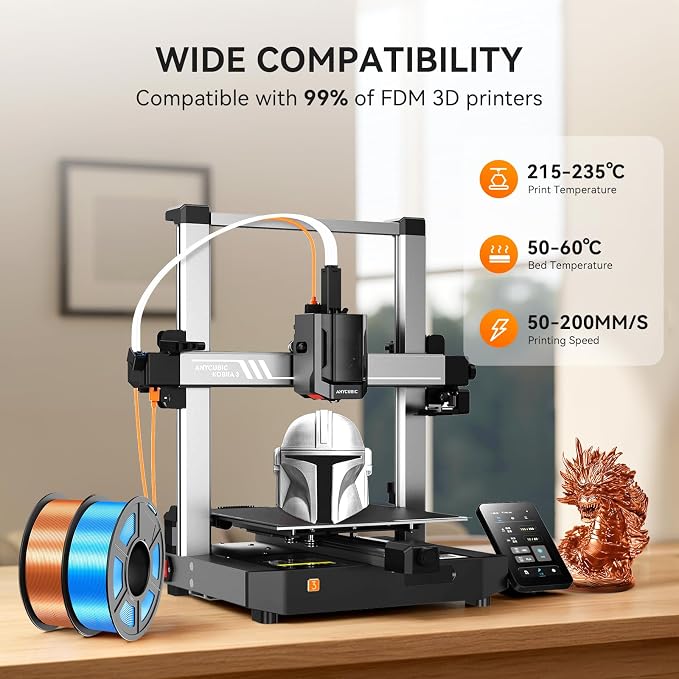 TECBEARS Silk Filament 1.75, Shiny Silk PLA Filament, 3D Printer Filament with Smooth Silky Surface, Dimensional Accuracy +/- 0.02mm, Fit Most FDM 3D Printers, Silk Gold 1KG
