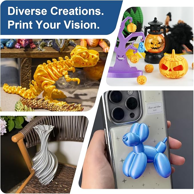 Dynta 3D Printer Filament Bundle, Silk PLA 6 Colors - High Gloss, Super Shiny & Smooth, Beginner-Friendly for Daily DIY, 250gX6 Spools (Gold/Silver/Red/Green/Blue/Purple)