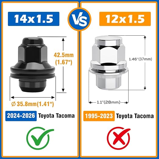 Dynofit 14x1.5 Wheel Lug Nuts Compatible with Toyota Tacoma 2024-2026,Tundra 2022-2026,4Runner 2025-2026,OEM Mag Washer for LX600,24PCS One-Piece Design 21mm Hex Lug Nuts,Replace OE 90942-A1007|01121