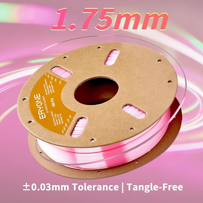 ERYONE Silk PLA Filament for 3D Printer 1.75mm +/- 0.03mm, Shiny Filament 1kg (2.1lbs)/Spool, Silk Pink