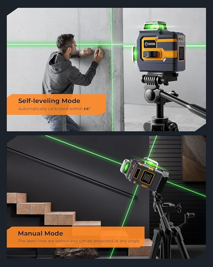 3x360° Laser Level with Remote&APP Control, Green Self Leveling Cross Line Laser for Construction and Picture Hanging, 3D Vertical/Horizontal Line, Magnetic Rotating Stand Included