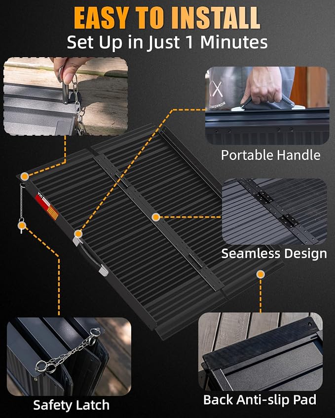 VNN Portable Wheelchair Ramp 3FT, Black Seamless Non-Slip Aluminum Ramps for Wheelchairs for Home, Handicap Wheelchair Ramps for Home Steps, Aluminum Loading Dock Plates
