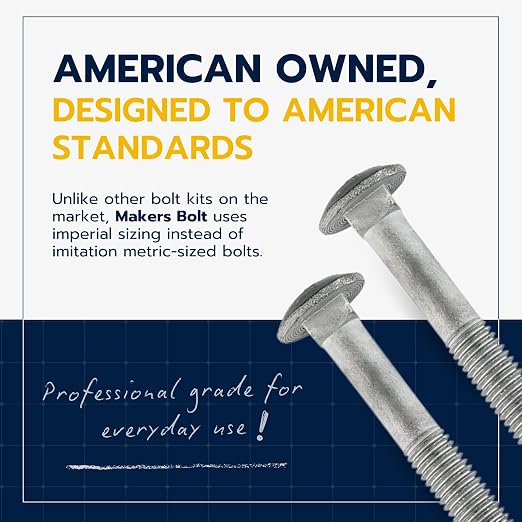 3/8" x 9" (50 Pack) Galvanized Carriage Bolt Kit, Grade 307A, Hot Dip Galvanized for Exterior Use by Makers Bolt
