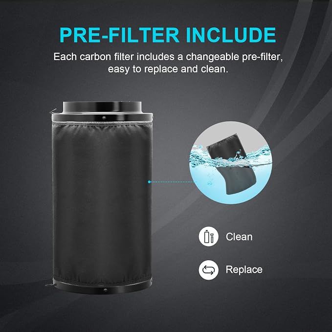 iPower 4 Inch 195 CFM Inline Fan Air Carbon Filter with Hook, 8 Feet Ducting Combo, for Grow Tent Ventilation, Kits, HVAC Heating Cooling
