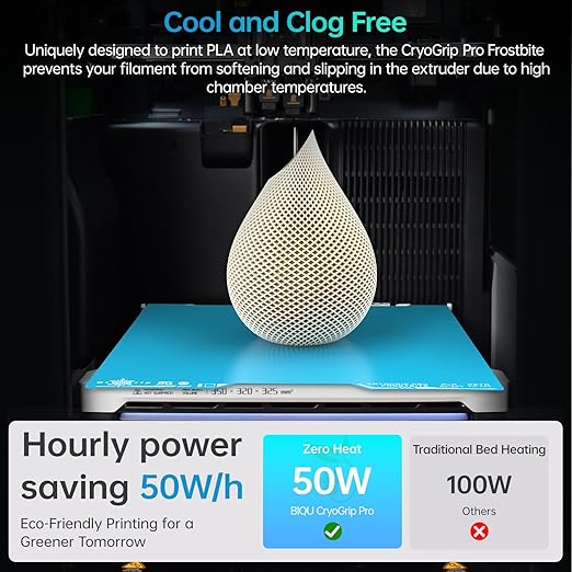 BIQU CryoGrip Pro Frostbite Build Plate for Bambu-Lab H2D H2S 3D Printers, Cold Plate, Room Temperature Printing, Double-Sided Textured Sheet, Print Area 350x325mm, 1 Piece