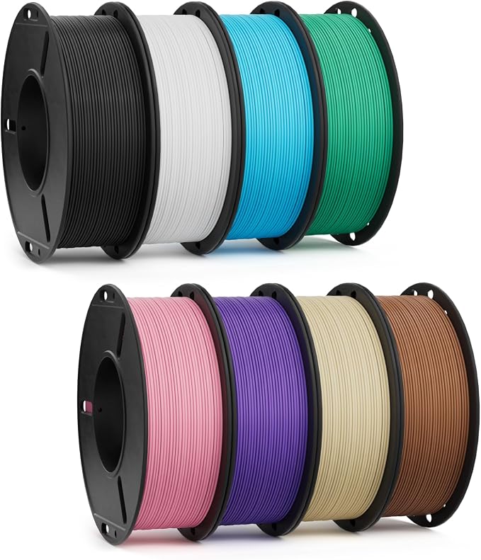 PLA+ 1.75mm 3D Printer Filament, 8 Pack 250g Bundle PLA Plus with Dimensional Accuracy +/- 0.02mm, Higher Strength and Toughness, Black/White/Pink/Purple/Sea Green/Sky Blue/Brown/Beige
