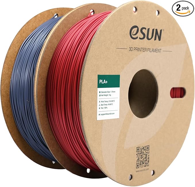 eSUN PLA+ Filament 1.75mm, 3D Printer Filament PLA Plus, Dimensional Accuracy +/- 0.03mm, 1KG per Spool, 2 Spools 3D Printing Filament, Fire Engine Red + Grey