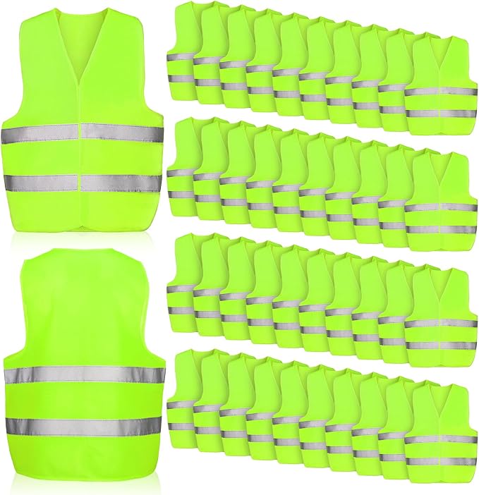 Tarpop 60 Packs Safety Vests Pack High Visibility Construction Vests Reflective Working with 2 Reflective Strips