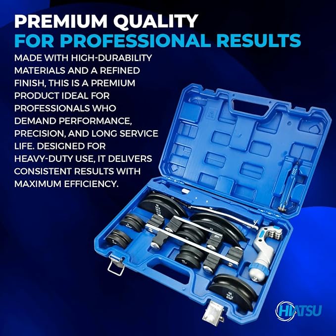 Hiatsu Tube Bender Kit for HVAC & Refrigeration – Ratcheting Copper/Aluminium Tube Bender with 7 Dies (1/4–7/8 in) – Lightweight Fiber Jaws, Heavy-Duty Carrying Case