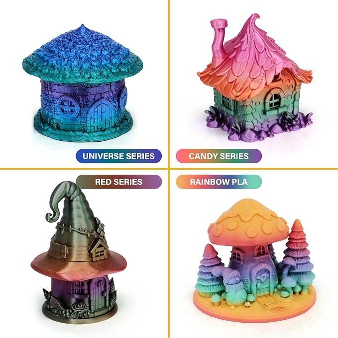 RepRapper Rainbow PLA Filament, Shiny Multicolor Silk PLA 1.75 mm Filament (+-0.03 mm), Sparkle Fast Change Multi-Color 250g*4 Sample Pack 3D Printer Filament for 3D Printer，250g*4