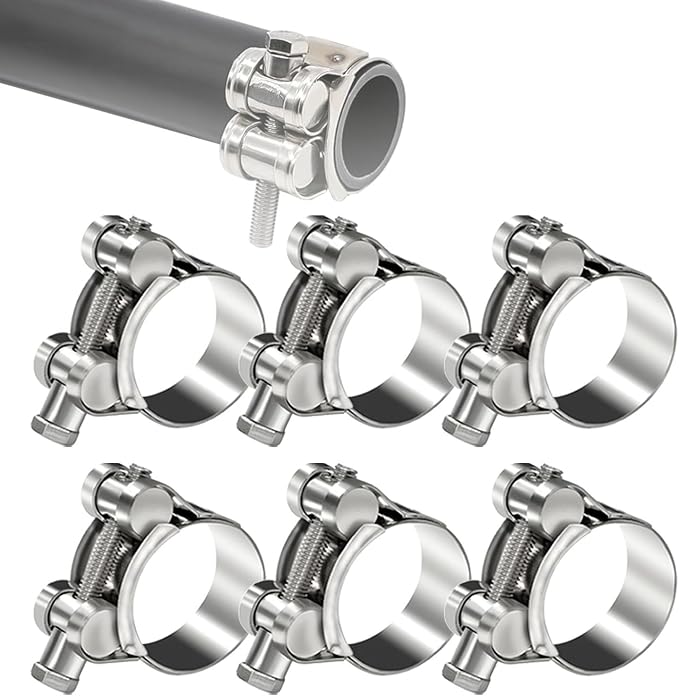 6PCS 17-19mm T-Bolt Stainless Hose Clamps Heavy Duty Adjustable Tube Clamps DD038-17-19